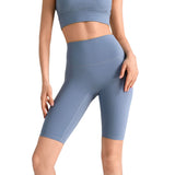 Women High Waist Biker Yoga Shorts with Pockets Mist Blue