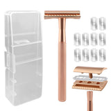 Matte Double Edge Safety Razor Manual with 10 Blades for Men Shaving Rose Gold