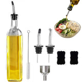 Glass Olive Oil Bottle Dispenser Oil and Vinegar Cruet with Pourers Transparent