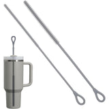 2Pcs Silicone Straw Cleaner Brushes Reusable Straw Cleaner with Bendable Steel Core Gray