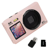 5K HD Dual-Screen Digital Camera Point-and-Shoot Selfie Camera with LED Fill Light Pink