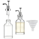 2 PCS 500ml Square Glass Syrup Soap Dispenser Bottles with Funnel Silver