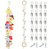 200CM Cotton Hanging Storage Chain For Stuffed Animals Storage with 20 Metal Clips White