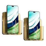 2 PCS No Drill Wall Phone Holder Clear Phone Stand for Home Brown