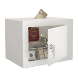 Small Secure Box with Key Lock for Cash Jewelry White