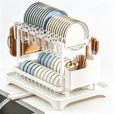 2-Tier Dish Drying Rack - Stainless Steel Dish Rack with Utensil Holders for Kitchen White
