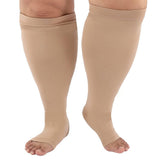Pair of Compression Sock Wide Calf Leg Support Sleeves Nude