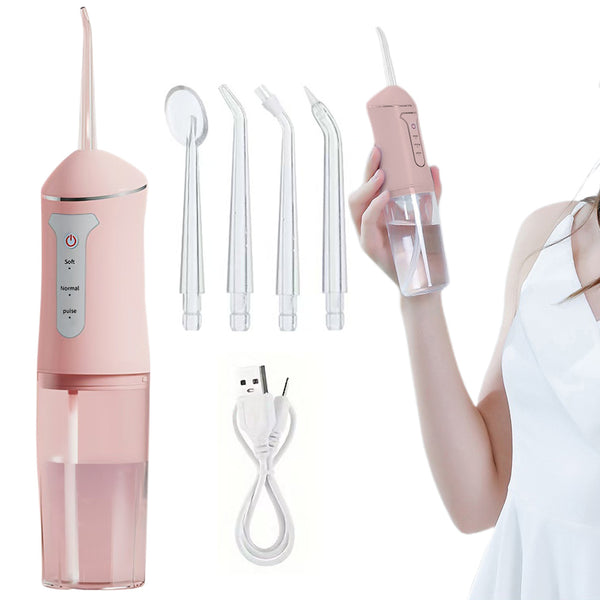 Cordless Electric Water Flosser Teeth Cleaner with 4 Jet Tips Irrigator Pink