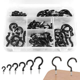 90 PCS Metal Cup Hooks Screw Screw-In Hanging Hat Peg Plant Hanger with Storage Box Black