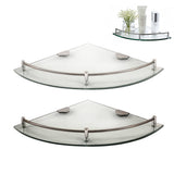 2PCS Glass Shelves Wall Mounted Bathroom Toughened Clear Corner Shelf