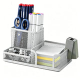3 Compartment Mesh Pen Holder Desk Organizers Pencil Holder for Desk Silver