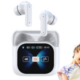 Wireless Bluetooth 5.4 AI Translation Earbuds with LCD Touchscreen 150-Language Real-Time Translation White