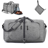 Large Foldable Travel Duffel Bag Carry-On Shoulder Bag with Shoe Compartment Grey