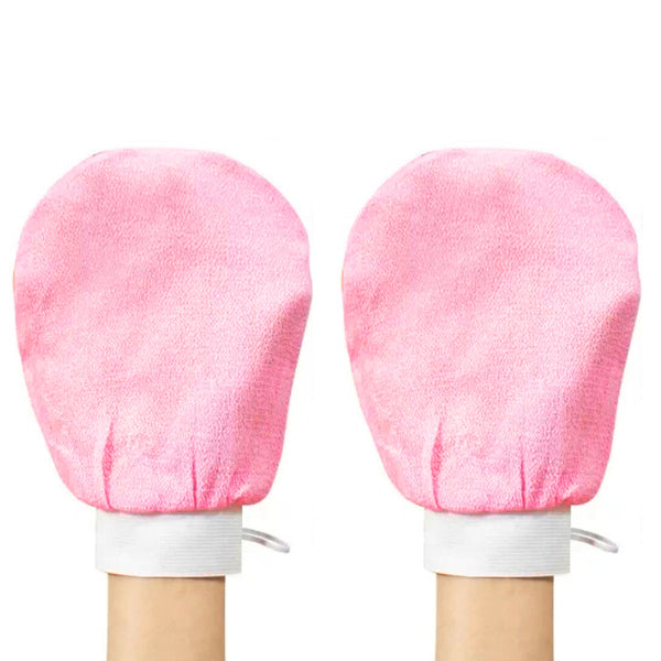 2Pcs Moroccan Exfoliating Gloves – 100 Percent Viscose Body Scrub Bath Mitts Light Pink