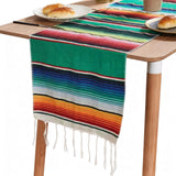 Mexican Serape Table Runner with Tassels for Party Wedding Outdoor Picnic Decor Multicolor Green