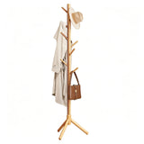 Wooden Coat Rack Freestanding with 8 Hooks for Bedroom Office Natural Wood