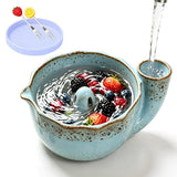 Self-Spinning Berry Washing Bowl Set with Drain Holes and 2 Fruit Forks Gradient Blue