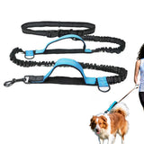 2 in 1 Double Leash for Dogs No Tangle Bungee Dog Leash Reflective Comfortable Padded Handles Blue