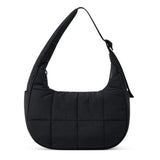 Small Nylon Quilted Crescent Shoulder Bag for Women with Adjustable Strap Black