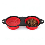 Foldable Dual Pet Bowl Portable for Cats and Dogs Home Outdoor Red