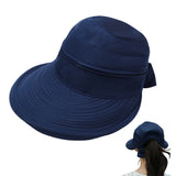 Detachable Wide Brim Sun Hat 2 in 1 with Zipper for Women Navy Blue