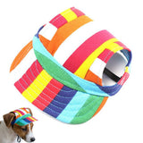 Pet Baseball Cap with Ear Holes Adjustable Strap for Dogs Cats Rainbow