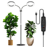 Grow Lights Dual Head LED Adjustable Height 134 to 170 cm for Indoor Plants Black