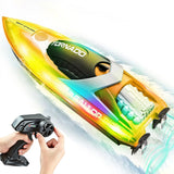 Remote Control Boat Rechargeable with LED Lights for Pool and Lake Orange