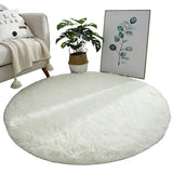 Round Plush Area Rug Soft Fluffy Non Slip Carpet for Room Decor White