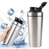 750ml 304 Stainless Steel Workout Gym Protein Mixer Shaker Bottle Cup Drink Mixer Silver