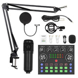 Recording Condenser Mic Kit with Sound Card for Streaming Black