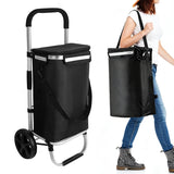 Foldable Shopping Cart Trolley Aluminium Waterproof Grocery Storage Bag Black