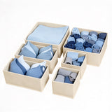 6 Piece Foldable Drawer Bins Nonwoven Organizer 3 Sizes with Zippers Khaki