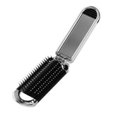 2Pcs Folding Brush with Mirror for Women Girls - Mini Hair Brush Silver Plated
