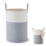 Large Woven Laundry Basket Hamper Rope Storage Bin for Blankets Toys and Clothes White & Gray