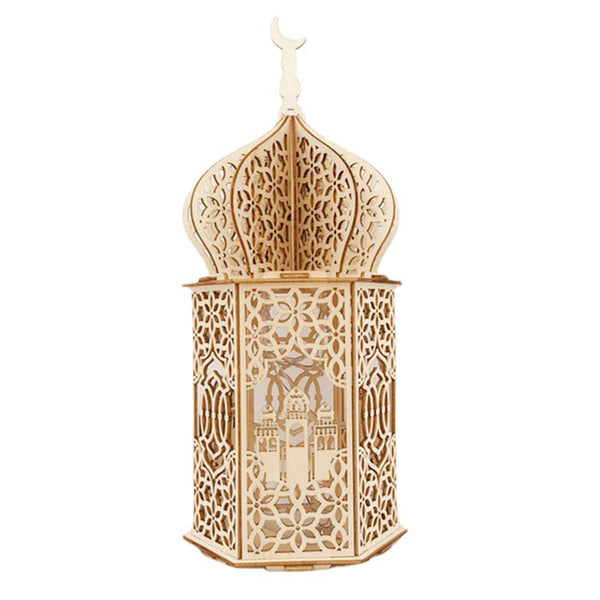 Christmas Wooden Lantern – Decorative Carved Hollow LED Night Light for Holiday Home Decor Style 2