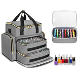 Double-Layer Portable Nail Polish Organizer Bag with Removable Pouches for Travel Gray
