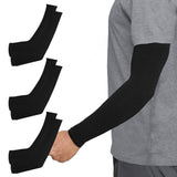 3 Pair 40cm Straight Nylon Spandex Cooling Arm Sleeves without Thumb Holes Black