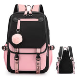 Girls Backpack for Middle School Students with USB Charging Port Pink