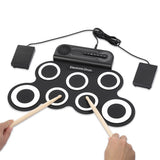 Electric Portable Roll-Up Drum Toy Set with Sticks Practice Pad White
