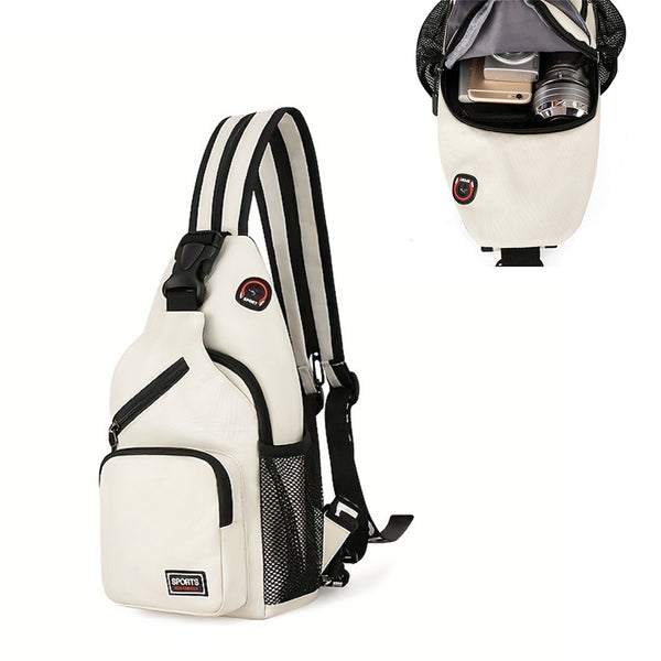 Water-resistant Travel Chest Pack Outdoor Shoulder Sling Bag Crossbody Bag with Earphone Hole White