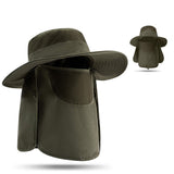 Outdoor Sun Protection Fishing Hat Wide Brim Cap with Neck Flap Face Cover Army Green