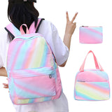 3PCS  Backpack Set with School Bag  Lunch Bag & Pencil Case Rainbow