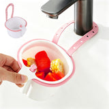 Colander Strainer Skimmer Basket Filter Drain Kitchen Sink Rack with Quick Release Bottom Pink