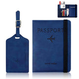 RFID Passport Cover and Luggage Tag Set PU Leather Travel Organizer Dark Blue