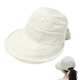Detachable Wide Brim Sun Hat 2 in 1 with Zipper for Women Off White