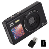 5K HD Dual-Screen Digital Camera Point-and-Shoot Selfie Camera with LED Fill Light Black