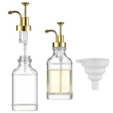 2 PCS 500ml Square Glass Syrup Soap Dispenser Bottles with Funnel Gold
