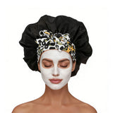 Double Layer Satin Sleep Bonnet Cap for Curly and Braided Hair Black