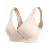 Women's Cross Front Wireless Bra Seamless Lounge with Removable Pads Beige